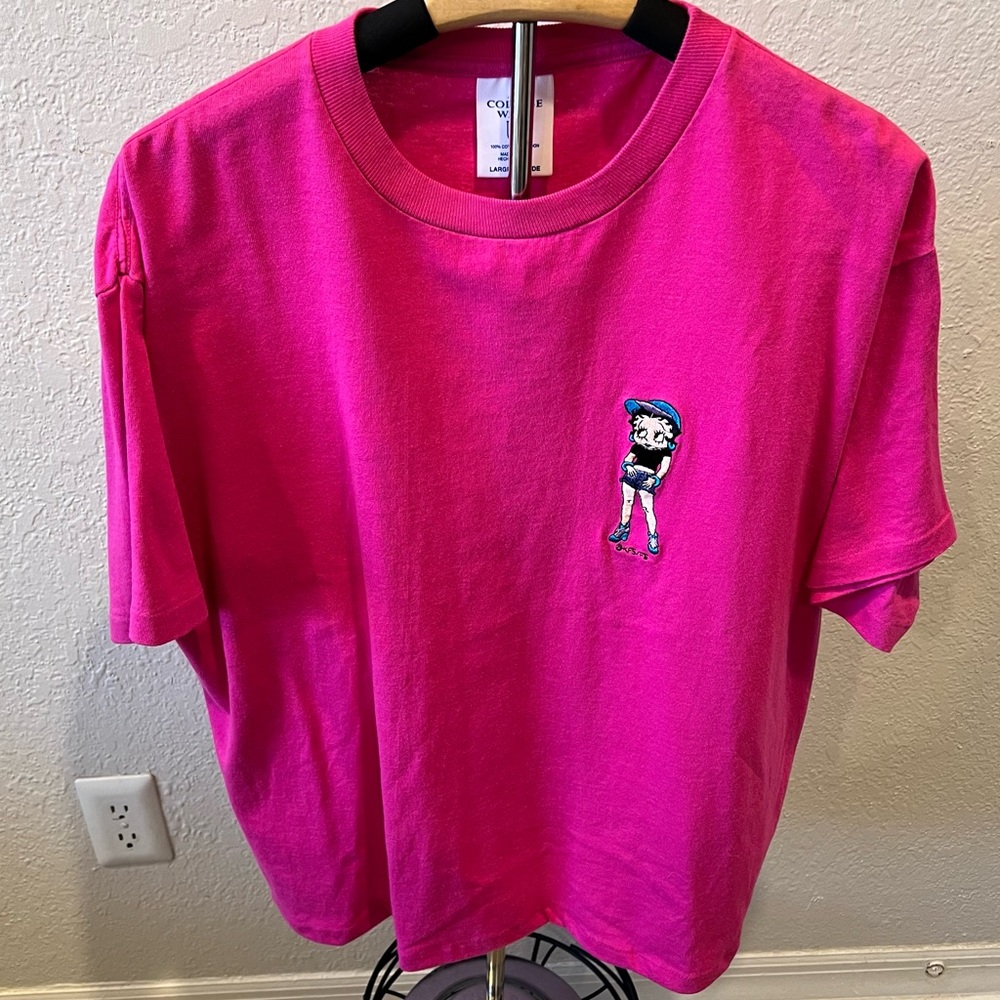 Y2K Betty Boop Embroidered Pink Tee Made In USA Barbiecore Large
